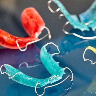 Closeup of colorful retainers in Worcester